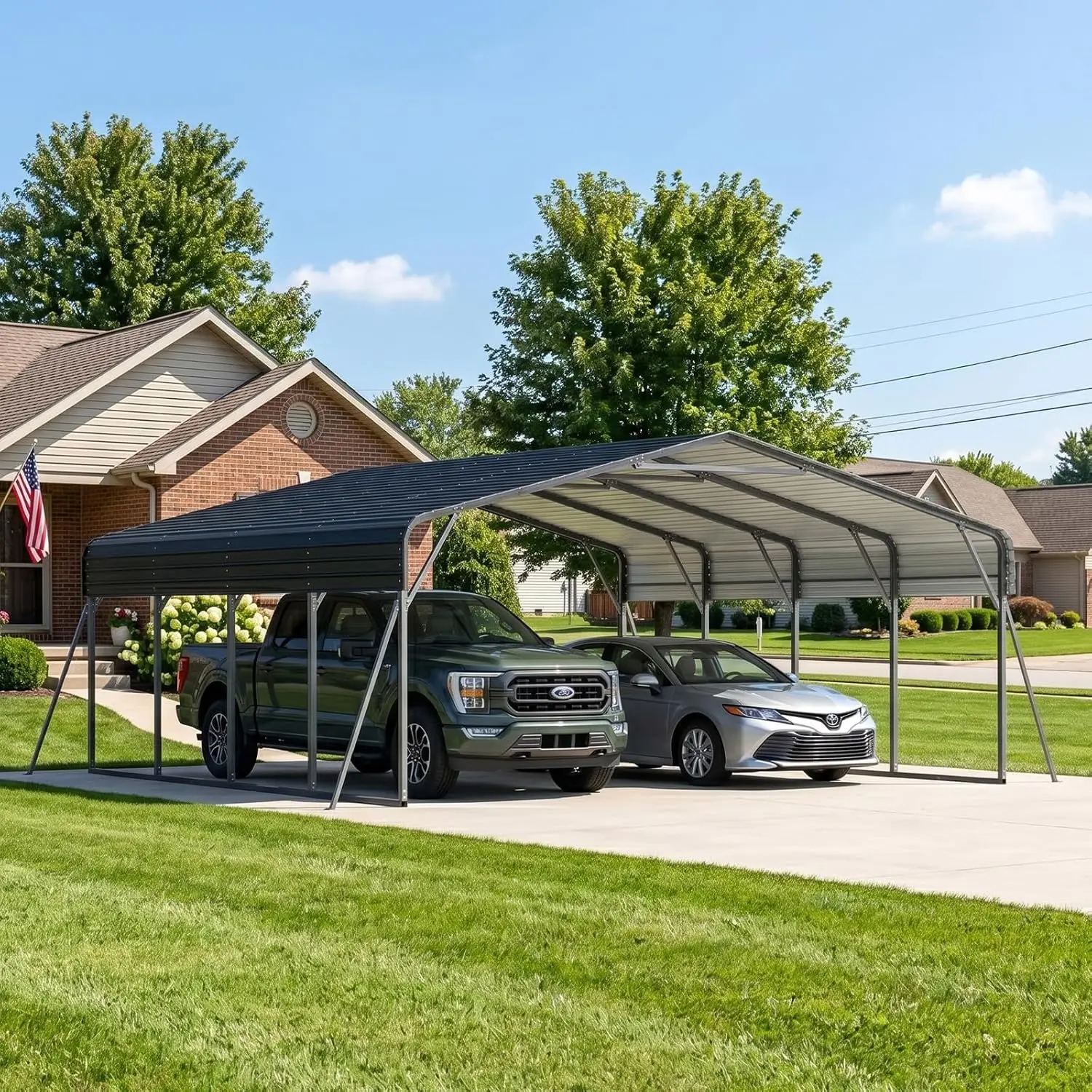 20x20FT 2 Car Metal Carport Kits, Heavy Duty Two Car Ports with Galvanized Metal Roof, Outdoor Garage Double Car, Custom