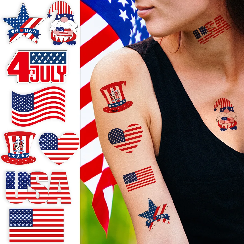 10 Sheets  4th of July Temporary Tattoos  USA American Flag Waterproof Tattoos Stickers for Independence Day Patriotic Theme Par