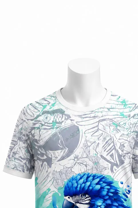 Vibrant Blue Macaw Parrot All Over Print Football Jersey Tropical Jungle Floral Bird Graphic Casual Street Short Sleeve Tee