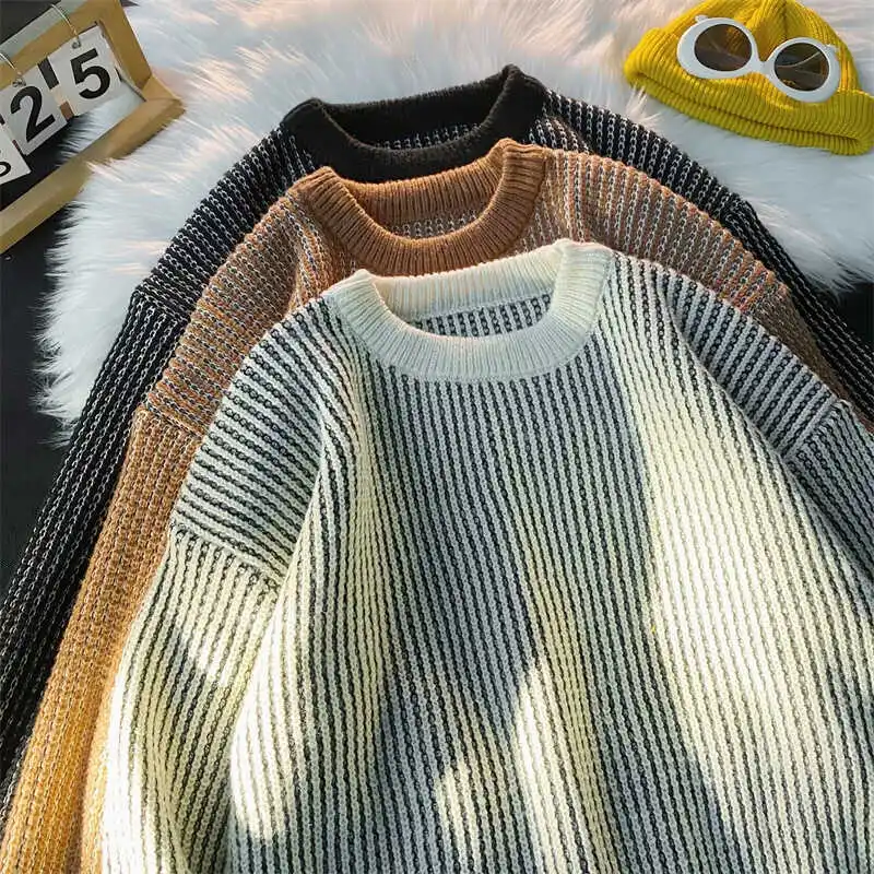 

2024 New American Sle Loose Fit round Ne Striped Knitwear Couples Lazy Sle Boting Sweater Casual Winter Long Sve