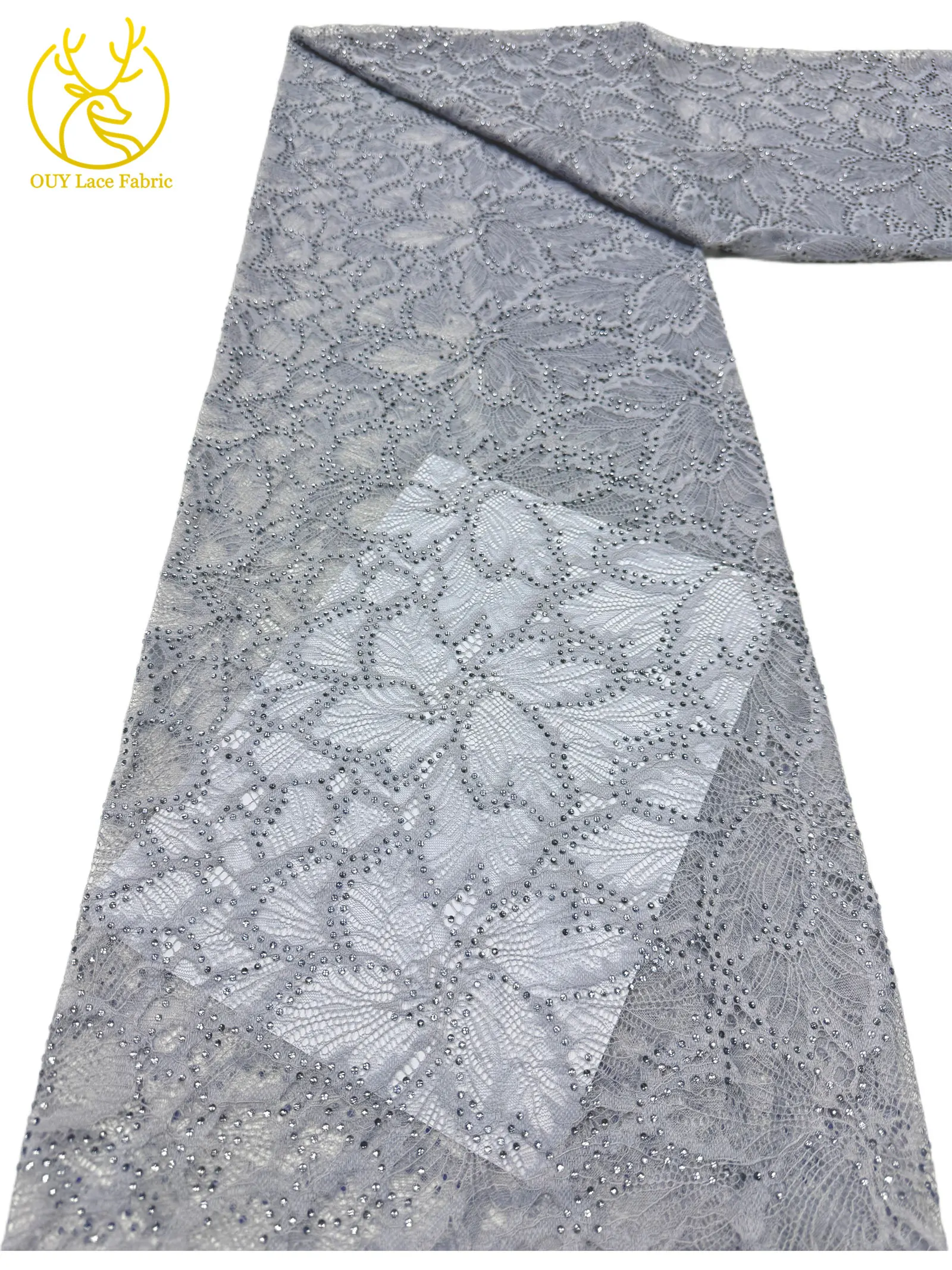 Nigerianischer Glasdiamant-Tüll-Spitzenstoff, französische Pailletten-Spitze, afrikanischer Spitzenstoff für Partykleid, Hochzeitskleid, 5 Yards – Detail 19