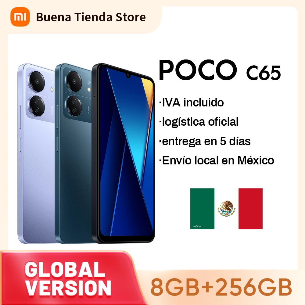 Xiaomi Smartphone POCO C65 8GB 256GB storage Helio G85 MediaTek 6,74 inch screen eight Core 5000mAh Battery Global version