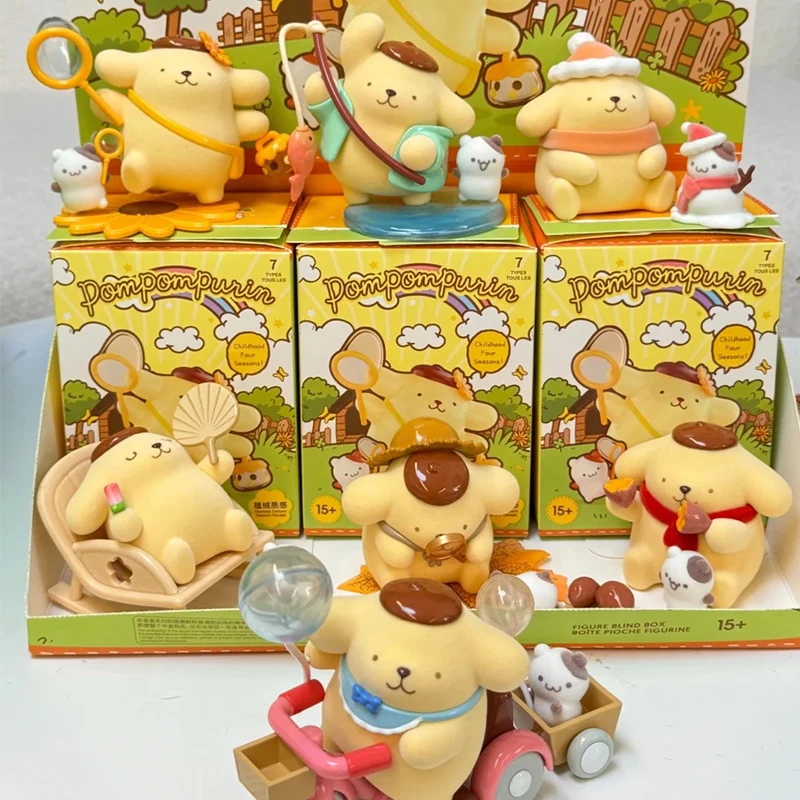 Miniso Pom Pom Purin 사계절 시리즈 블라인드 박스 Pompompurin 애니메이션 액션 피규어 서프라이즈 백 트렌드 장난감 선물