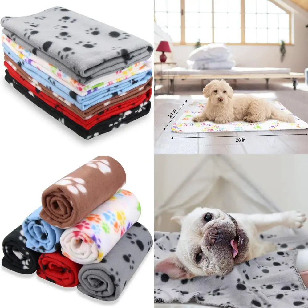 Lindas mantas de forro polar para perros y gatos con estampados de patas para gatitos, cachorros y animales pequeños, paquete de 6 (negro, marrón, azul, gris, rojo y Wh