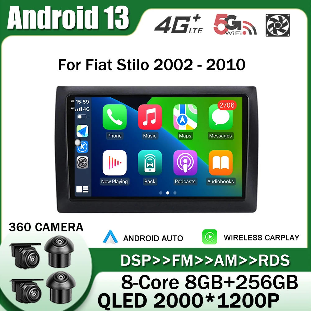 Android 13 for Fiat Stilo 2002-2010 Car Radio Multimedia Player Navigation Auto GPS Carplay DSP NO DVD BT