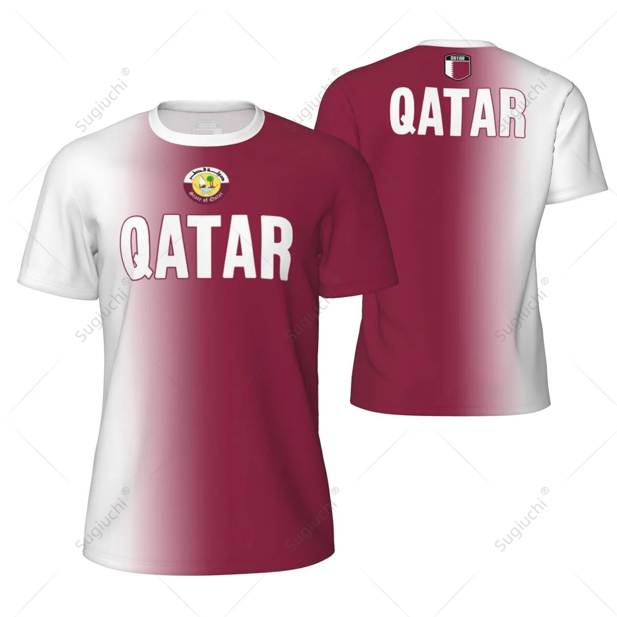 Sports Mesh T-shirt Qatar Flag For Running Bike Soccer Tennis Football Fitness Tees 3D Printed Custom