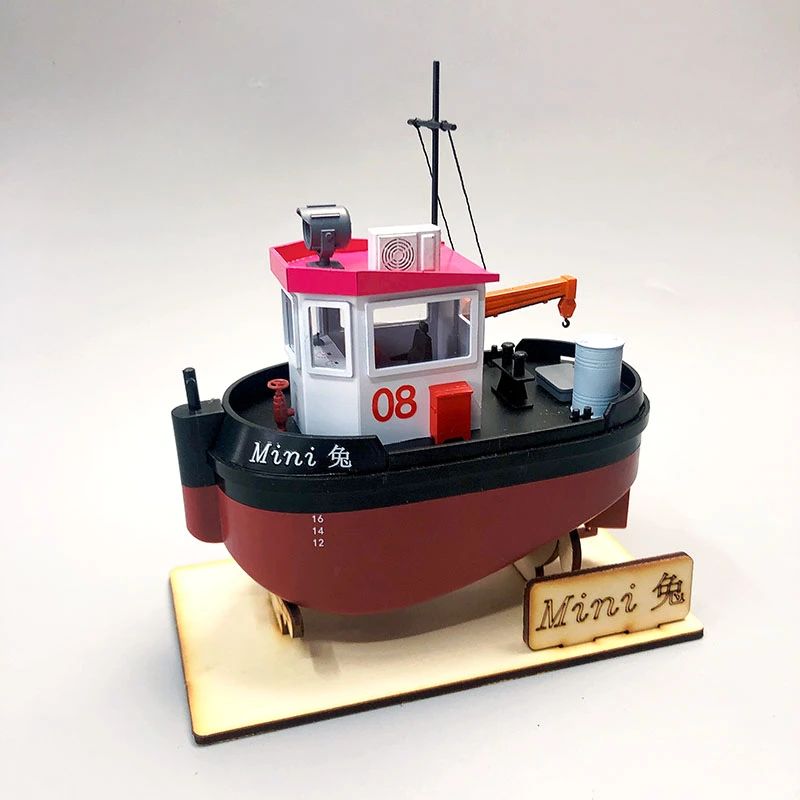 RC Mini Tugboat Plastic Assembly Model Kit Q Version Cute Egg Drag Remote Control Electric Boat Model Toy Boy Gift Collection