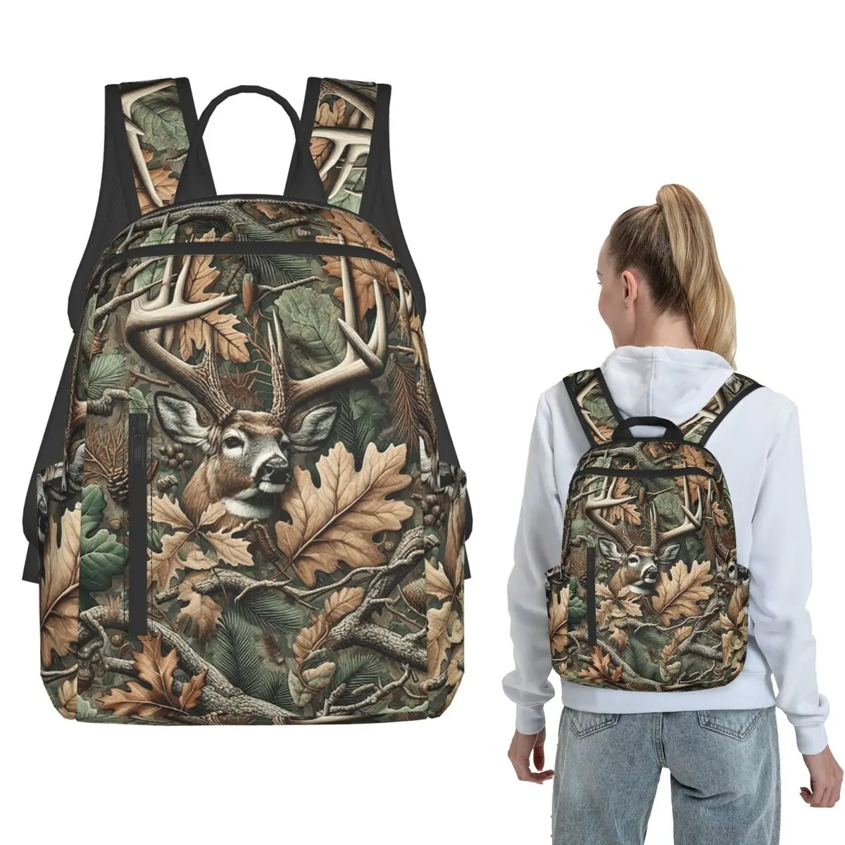

Camouflage Deer Backpack Large Capacity Children BookBag School Bag Shoulder Bags for Men Women