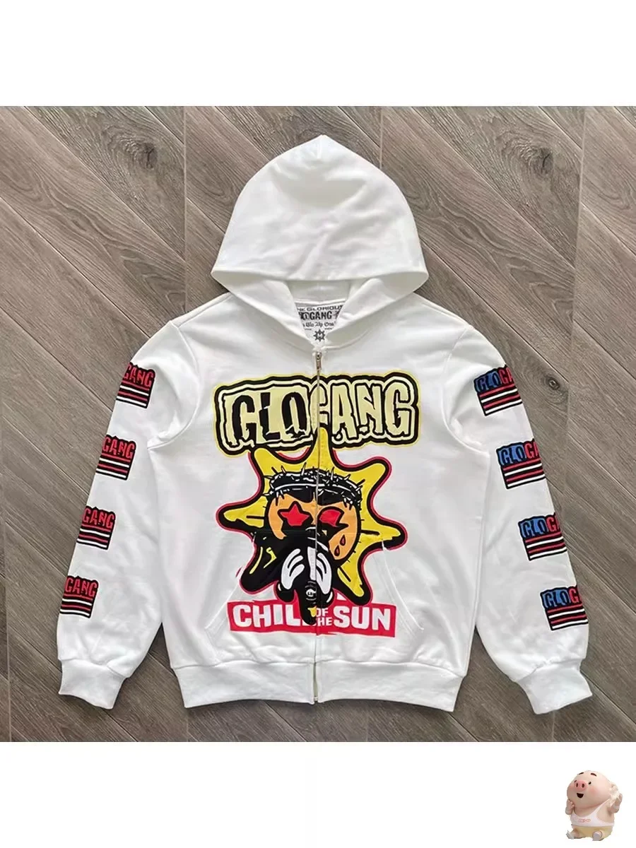 

New Glo Gang Boyz Worldwide Cardigan Hoodie Men Women Best Quality Vintage White Oversize Hooded Hip hop