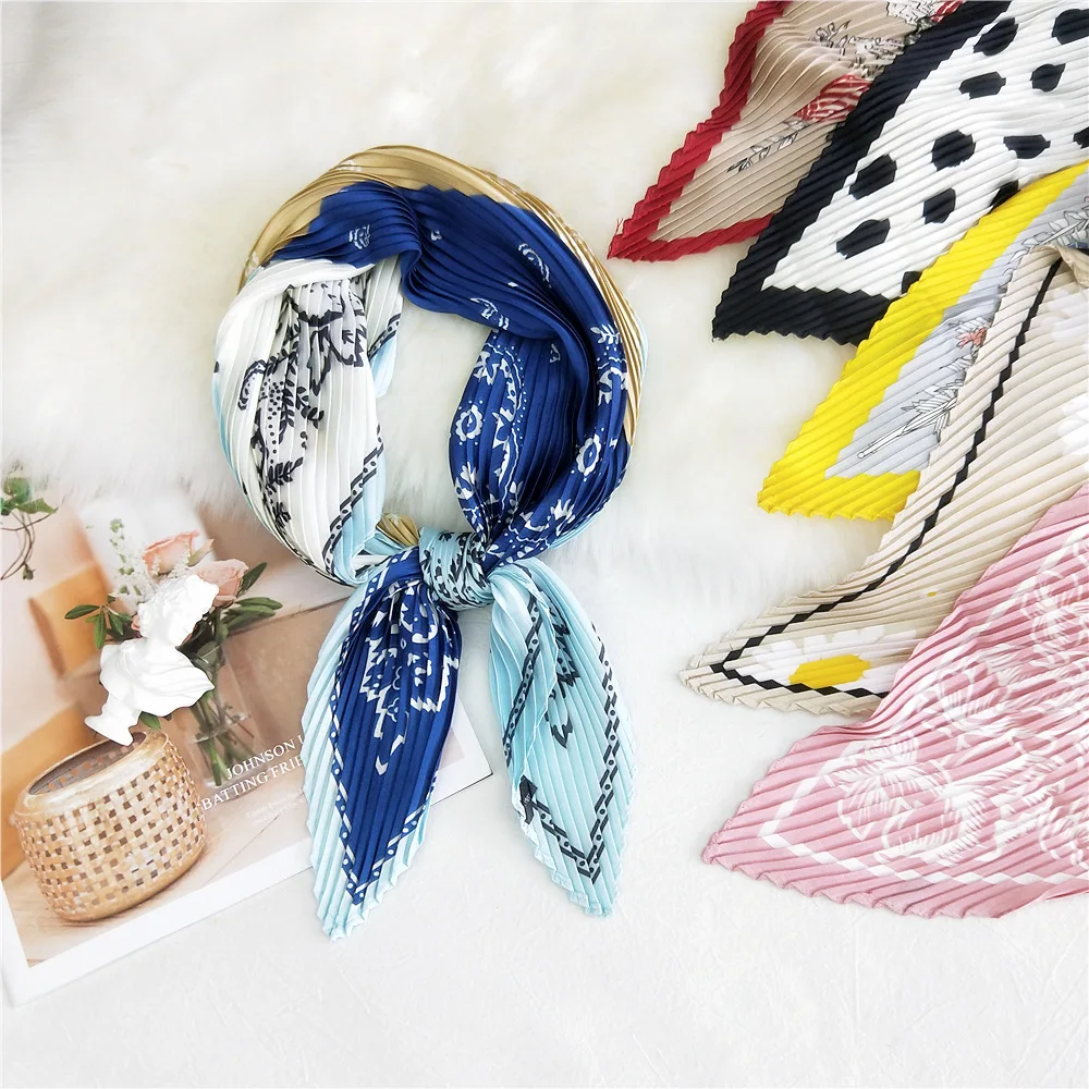 small women silk scarf hair scarfs Women\'s scarves hijab design pleated summer neck handkerchief girls Bandanas Crinkle Scarves
