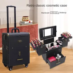 Makeup Bag Suitcase Makeup Case with Wheels Trolley Nail Hairdressing Artist Toolbox Rolling Luggage Professional Cosmetic Bag