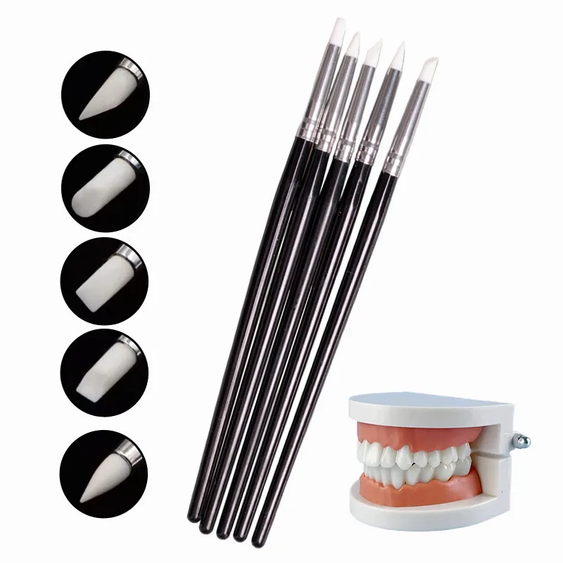 5Pcs/Set Dental Resin Silicone Shaping Pen Dentistry Composite Cement Porcelain Teeth Shaping Resin Composite Tip Sculpture Tool