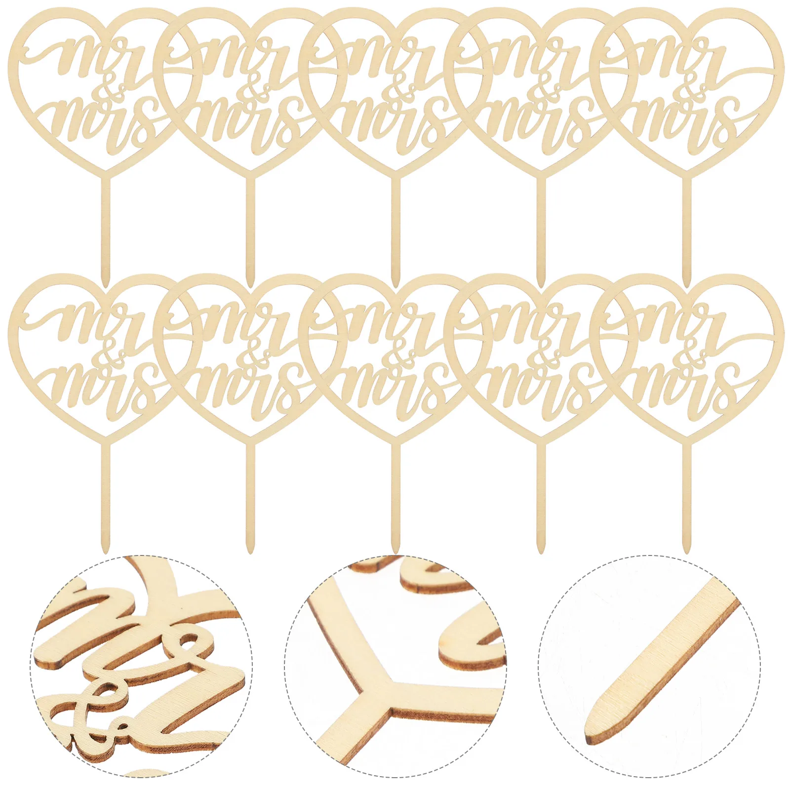 

10 Pcs Love Wreath Card Set Cake Decorations Delicate Multifunctional Topper for Wedding Happy Birthday Wood Anniversary Lovers