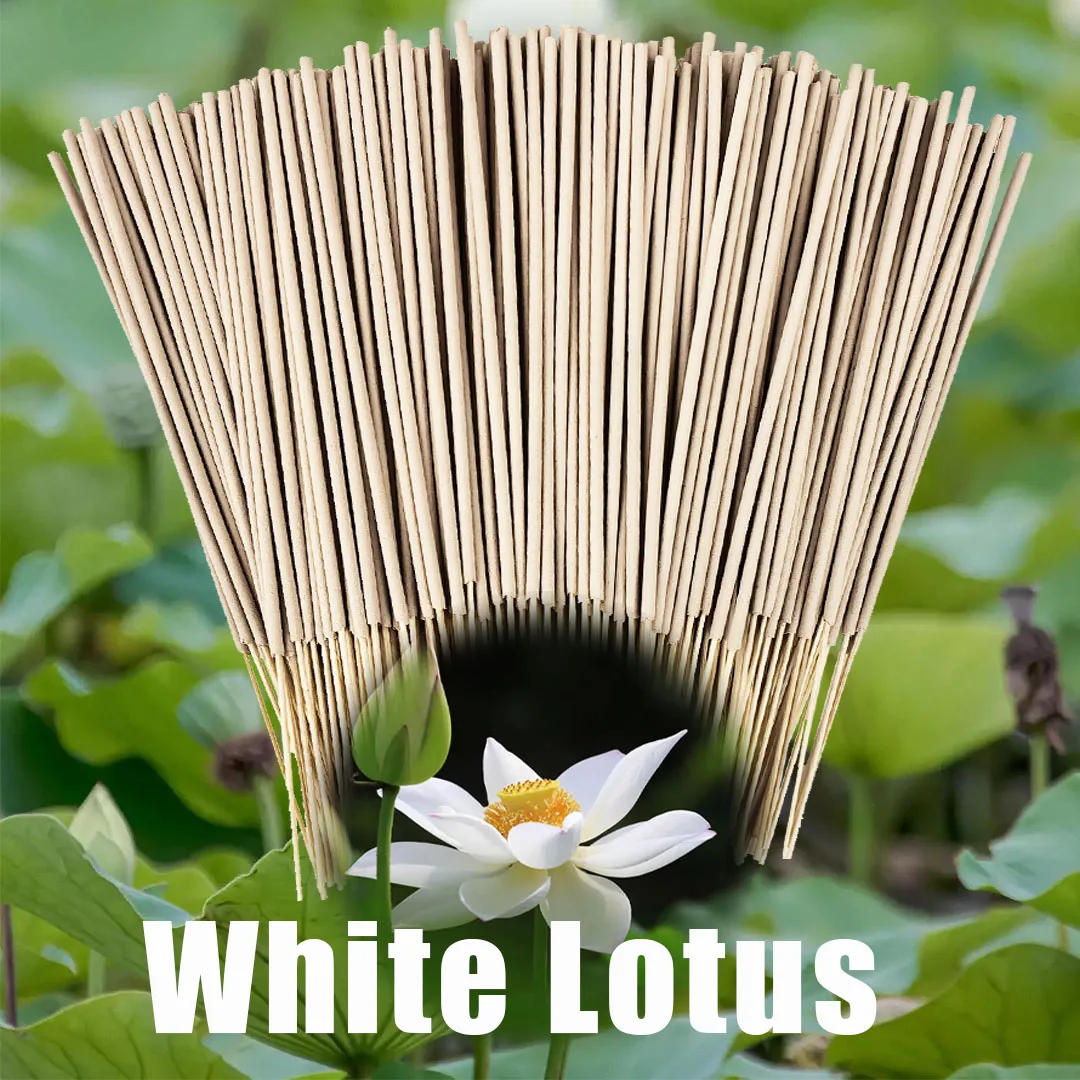 Palitos de incienso de loto blanco de 8,7 pulgadas, color blanco roto de alta calidad, hechos de materiales naturales, con aroma a loto. El loto blanco simboliza la abundancia, la adivinación y la limpieza, el incienso esencial en barra de bambú para el hogar