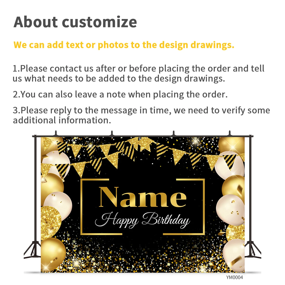 Custom Name Photo Birthday Backgrounds Banner Black Gold Sign Poster for Birthday Anniversary Party Photo Booth Backdrop Banner