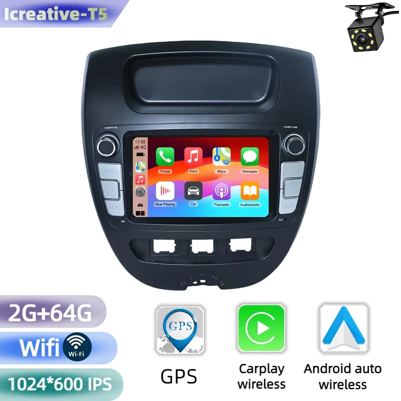 Autoradio Android voor Peugeot 107 2005-2014 voor Citroen C1 2005-2014 7 "Multimedia Carplay Autoradio 2din Stereo Navigatie GPS