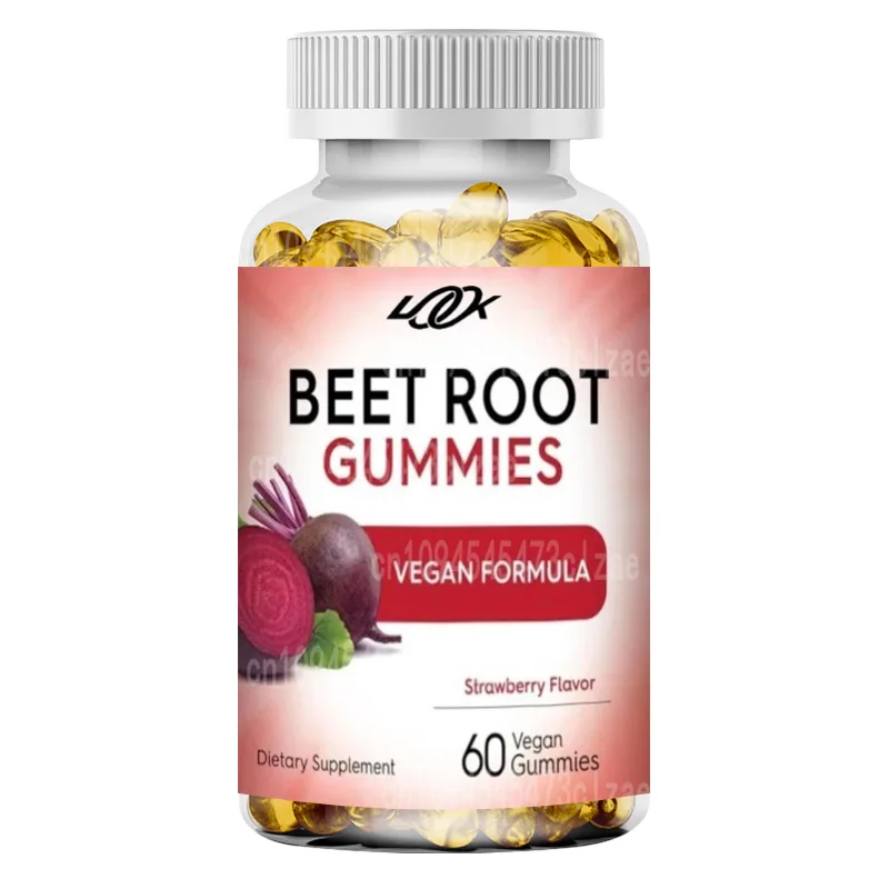 Beetroot gummies contain vitamin C and black pepper -60 strawberry flavored vegan gummies