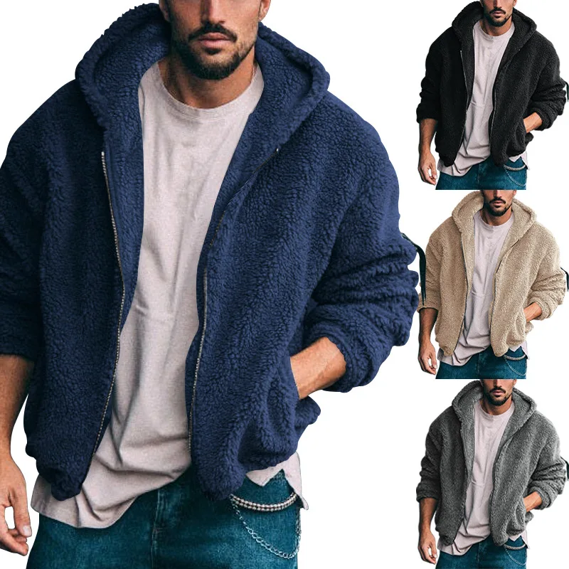 

Men's Casual Hooded Thiened Zipper Coat 2023 round Ne Open Cardigan Sle Pure Color Autumn Season Faion Outerwear