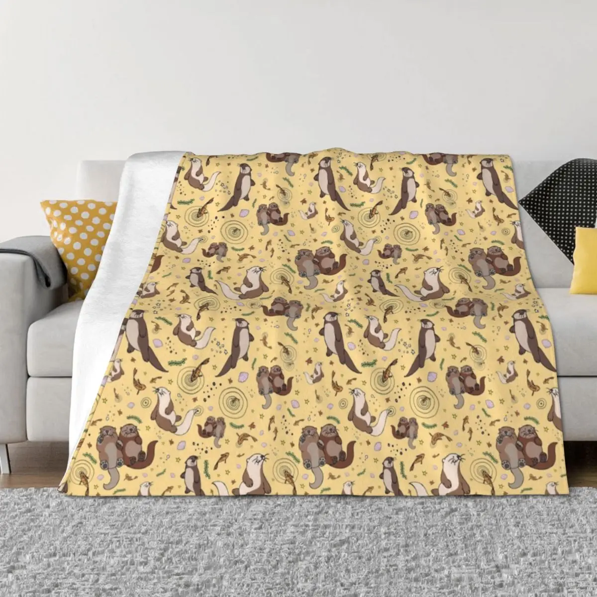 

Otters in Yellow Throw Blanket Beautifuls Luxury St anime For Decorative Sofa Blankets