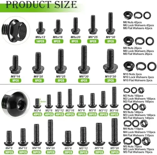 

mxuteuk 2284PCS Metric Screw Kit - M2-M10 Flange Bolts, Nuts & Machine Screws, Grade 10.9 Alloy Steel