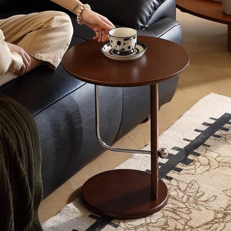 

Solid wood walnut color small coffee table living room sofa bedside movable side table French round table