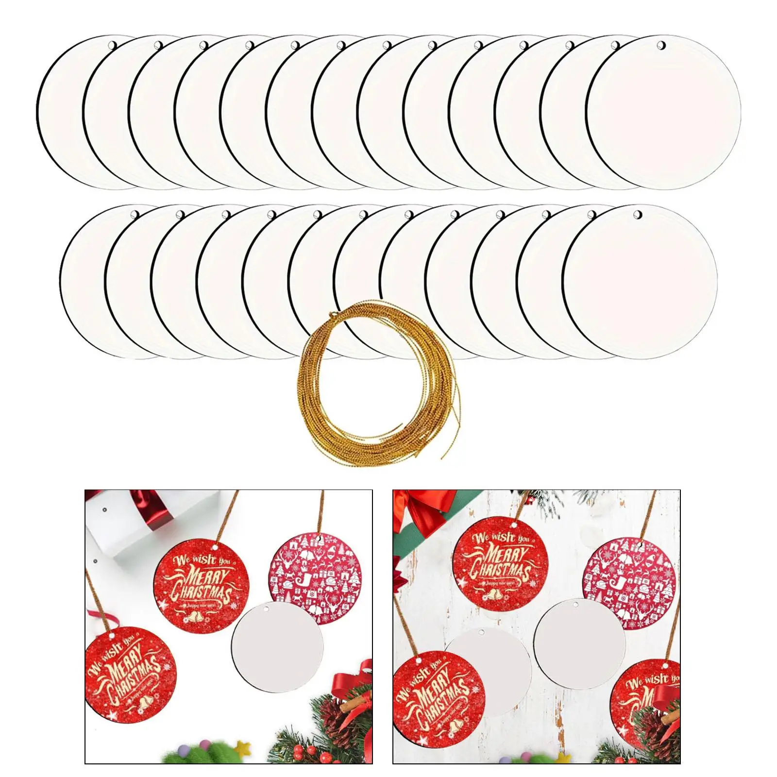 

25x Wood Sublimation Christmas Ornaments Round Blank Unfinished Wood Slices for New Year