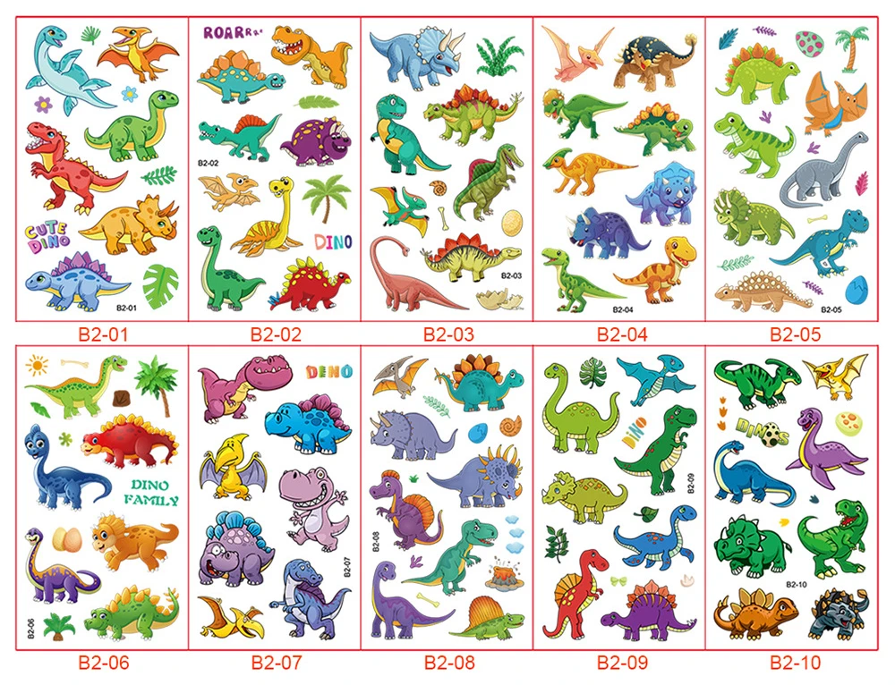 10 Vellen Dinosaurus Tijdelijke Tattoo Stickers Vlag Star Liberty Shower Kids Cadeau Body Make-Up Sticker Tatoeages