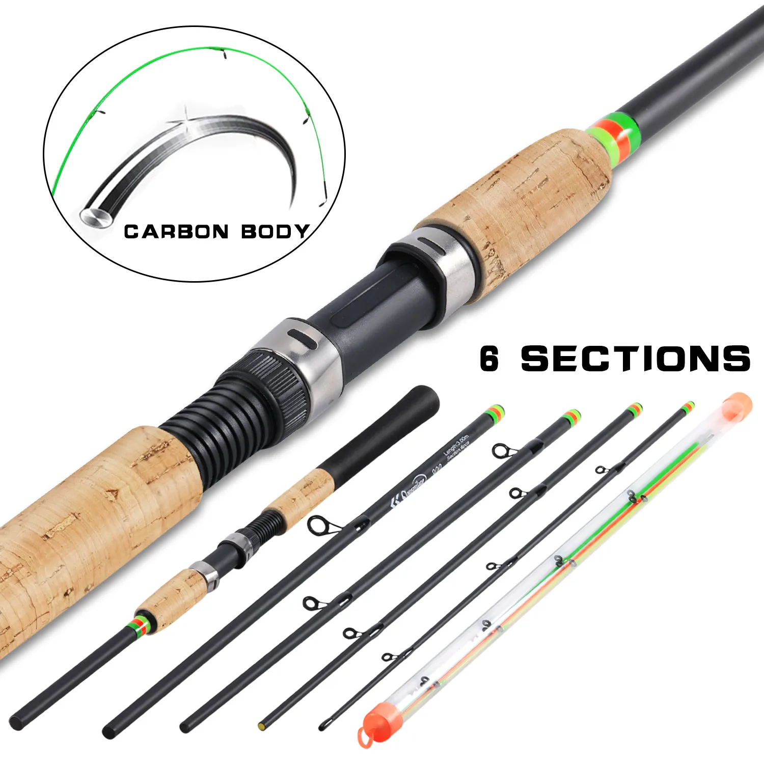 

Sougayilang 6 Section Fishing Rod L M H Free Tip Power Fishing Pole 3M Carbon Fiber Rod Spinning Travel Rod Carp Fishing Tackle
