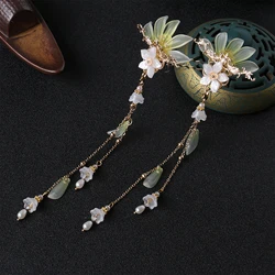 Chinese Hair Clips Floral Tassel Hairpin For Girls Hanfu Party Vintage Pearl Barrettes Hair Fork Vintage Wedding Hair Jewelry