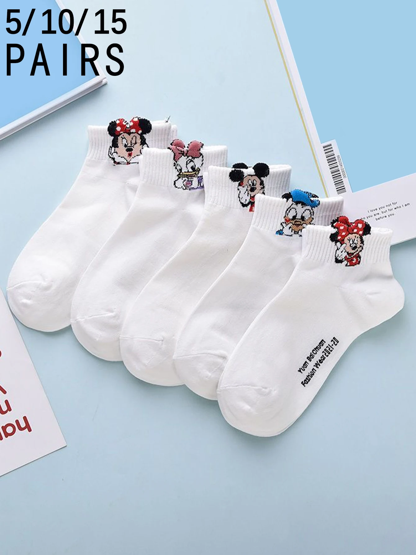 

5/10/15 Pairs of miniso Academic style Disney Cartoon Character pattern Comfortable Soft Women's short Socks