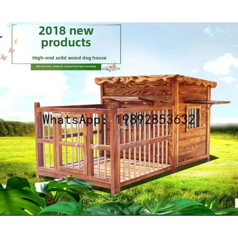 YFY Outdoor Solid Wood Dog House Medium and Large Dog House Fence Washable Four Seasons Dog Cage Waterproof
