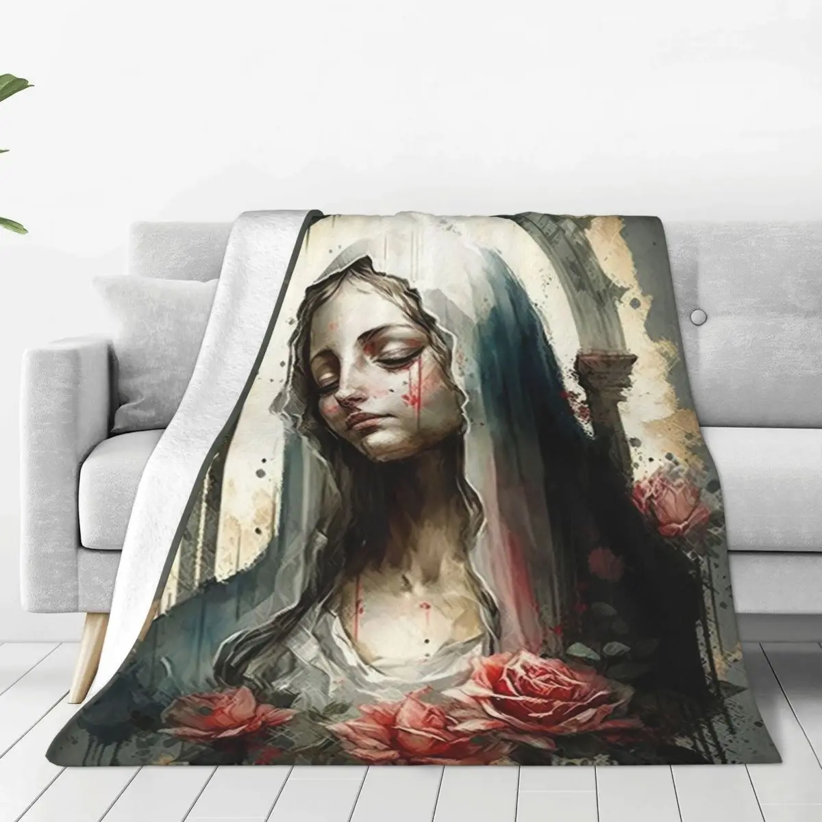 Virgin Mary Catholic Christian Mother Goddess 9 Blankets Soft Warm Flannel Throw Blanket Cover for Bed Travel Home Sofa
