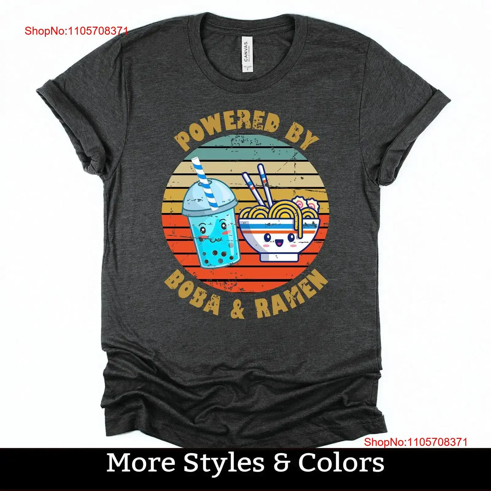 Ramen Lover Powered By Boba And T Shirt SweaT Bubble Tea Asian Foods vintage Washed graphic Stylish fashion Versatile Unisex