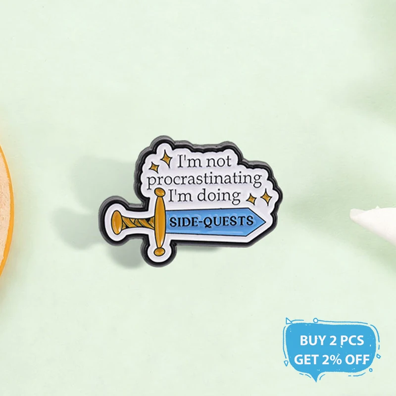 I'm Doing Side Quest Enamel Pin RPG Adventure Game Cartoon Sword Weapons Brooch Lapel Badge Party Jewelry Gift for Gamer Friends