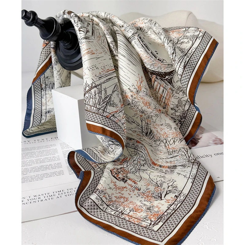 

14mm 100% Twill Silk Square Scarf for Women 65cm Neck Tie Neckerchief Double side Female Foulard Headband Hijab Shawl Bandana