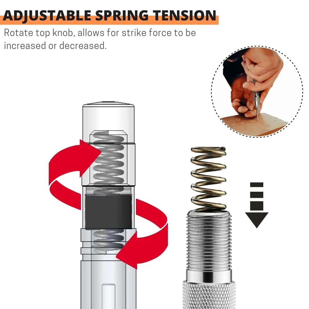 Automatic Center Punch 5 Inch Spring Loaded Center Punch Adjustable Tension Punch Tool for Metal Wood Glass 2 Pcs