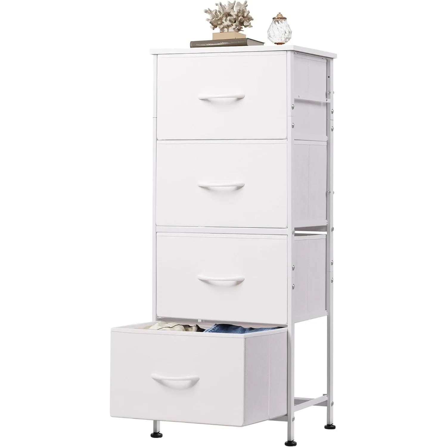 

Dresser with 4 Drawers, Storage Tower, Organizer Unit, Fabric Dresser for Bedroom, Hallway, Entryway, Sturdy Steel Frame