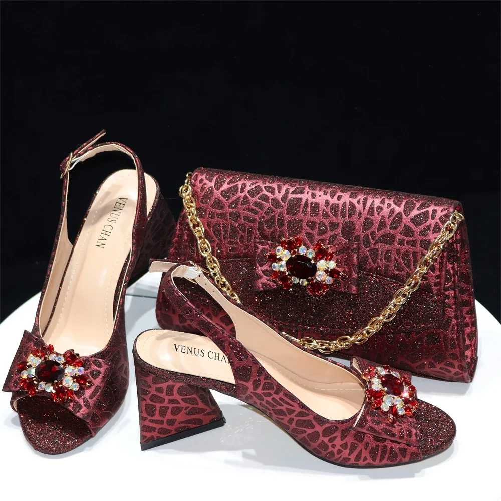 2024 African Women's Favorite High Heel Designs Stylish Red Delicate Pointed Toe High Heel Shoes And Clutch Bag Set