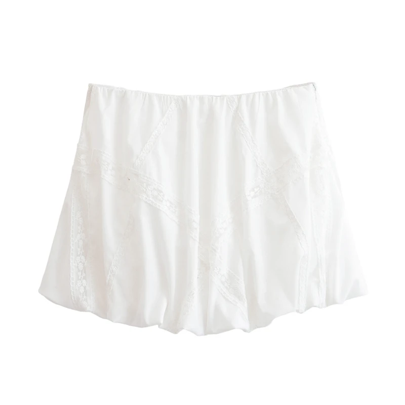 

KEYANKETIAN Summer New Women's Vacation Style Embroidered Lace Ruffle Edge Layered Mini Skirt