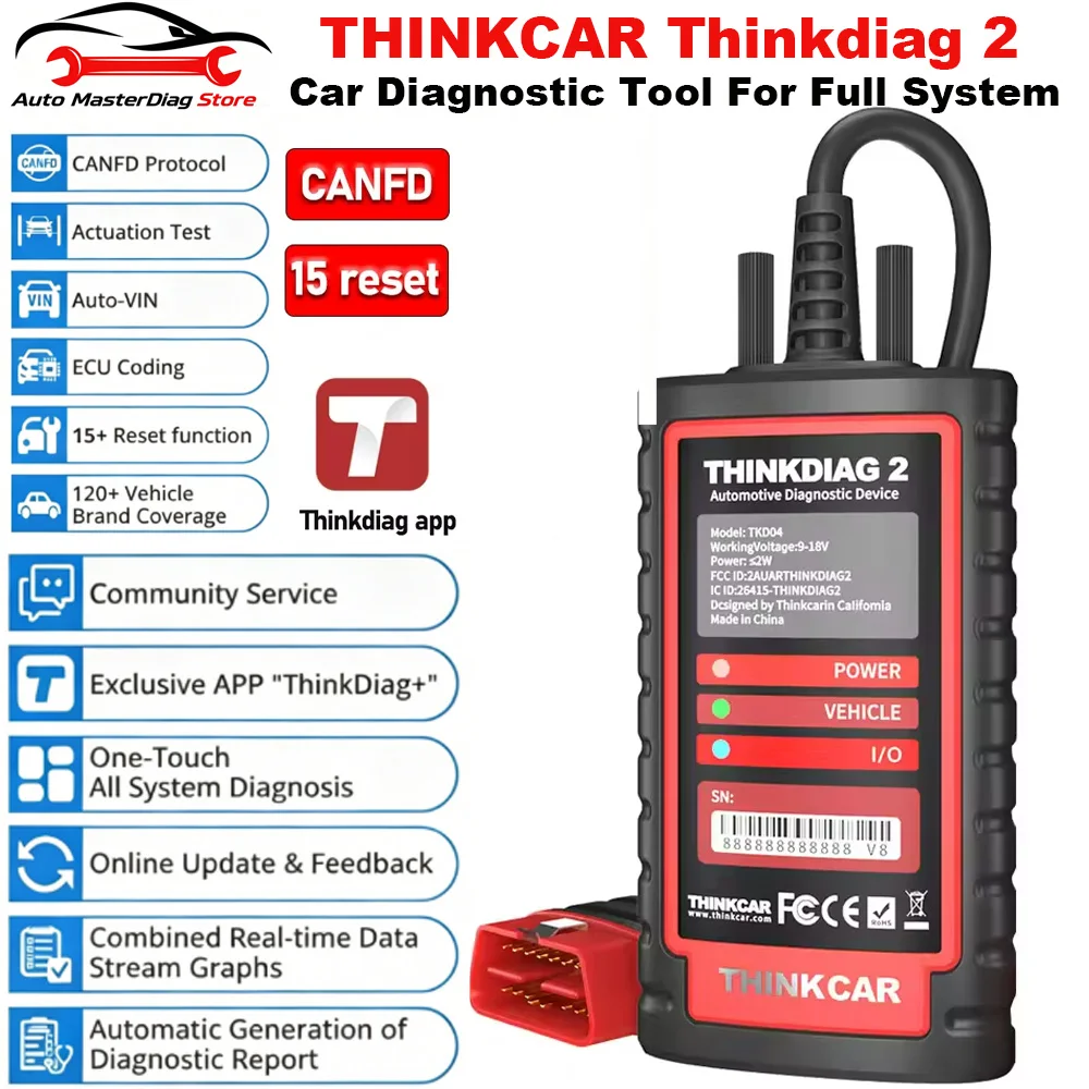 Thinkdiag2 All System Bidirectional Control OBD2 Diagnostic Scanner Thinkdiag 2 Bluetooth Scan Tool with CAN-FD Protocol
