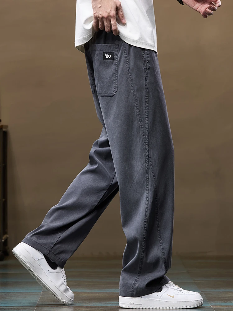   メンズカジュアルパンツ夏薄いワイドレッグロングルーズストレートカットカジュアルパンツ通気性快適若々しいスレ