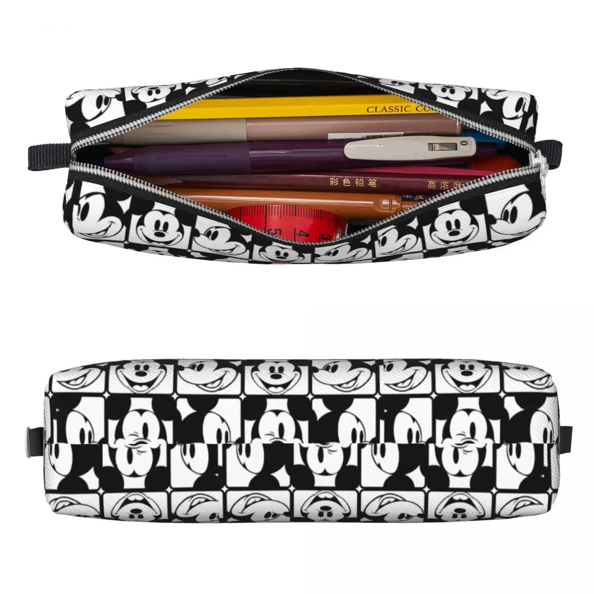 Estojos de lápis padrão Mickey Mouse Grid, Classic Pen Box Bag para estudante, grande capacidade, presentes de escritório