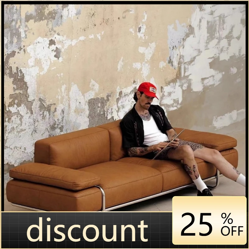 

LMM medieval minimalist suspension leather sofa stainless steel straight row sofa