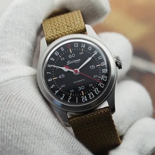 Imagen 2 del producto Reloj Retro Merkur, reloj de buceo de piel de 50m, reloj mecánico automático Vintage 24H, reloj luminoso resistente al agua de 38mm, reloj Masculino