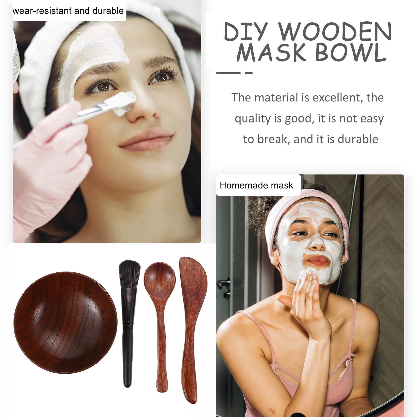 4 ชิ้นชุดชามหน้ากากแปรง Applicator ไม้พายใบหน้า DIY ผสมเครื่องมือกวนเครื่องมือ