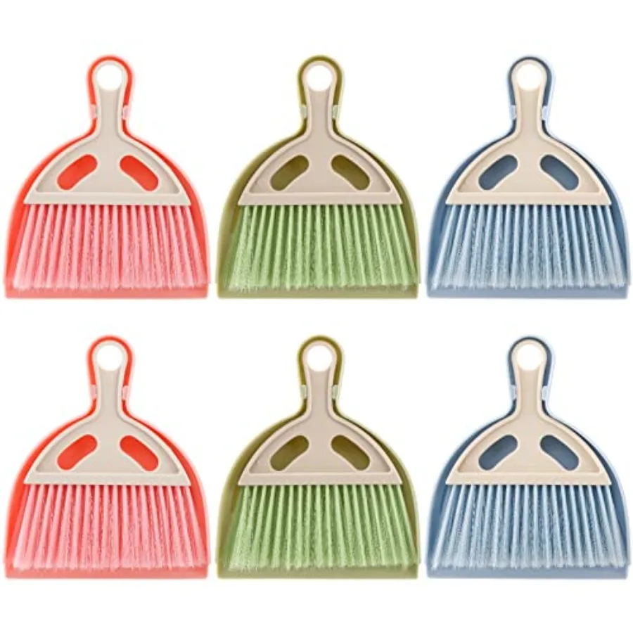 

6 Pack Small Dustpan and Brush Set Whisk Broom and Dust Pan with Handle Nesting Tiny Cleaning Broom Mini Hand Broom and Dustpan