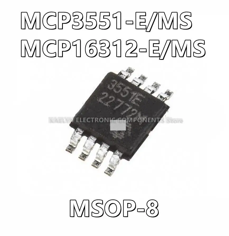 2Pcs/lot MCP3551-E/MS MCP3551-E 3551E MCP16312-E/MS MCP16312-E 16312E 22 Bit Converter 1 Input1 Sigma-Delta Buck Switching MSOP8