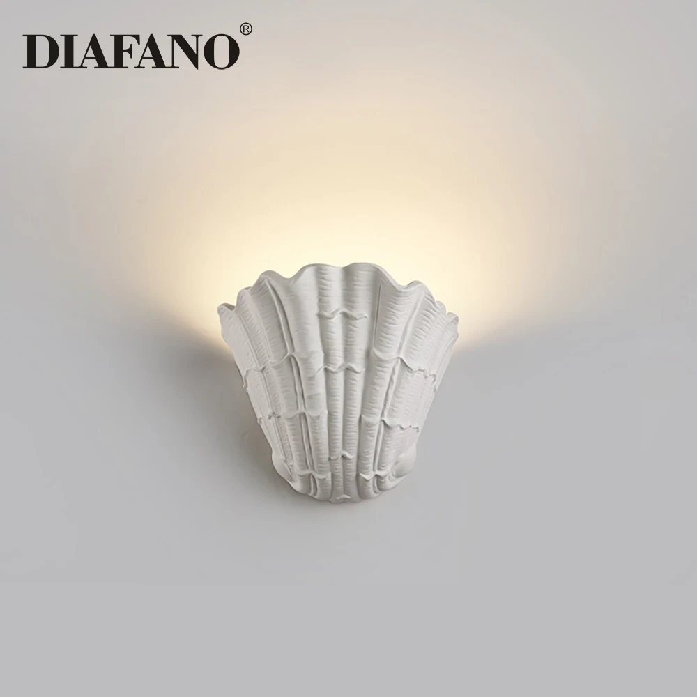 French Design Shell Gypsum Wall Lamp LED Wabi-sabi Baroque Art Decorative Wall Mounted Bedroom Bedside Staircase Background LED