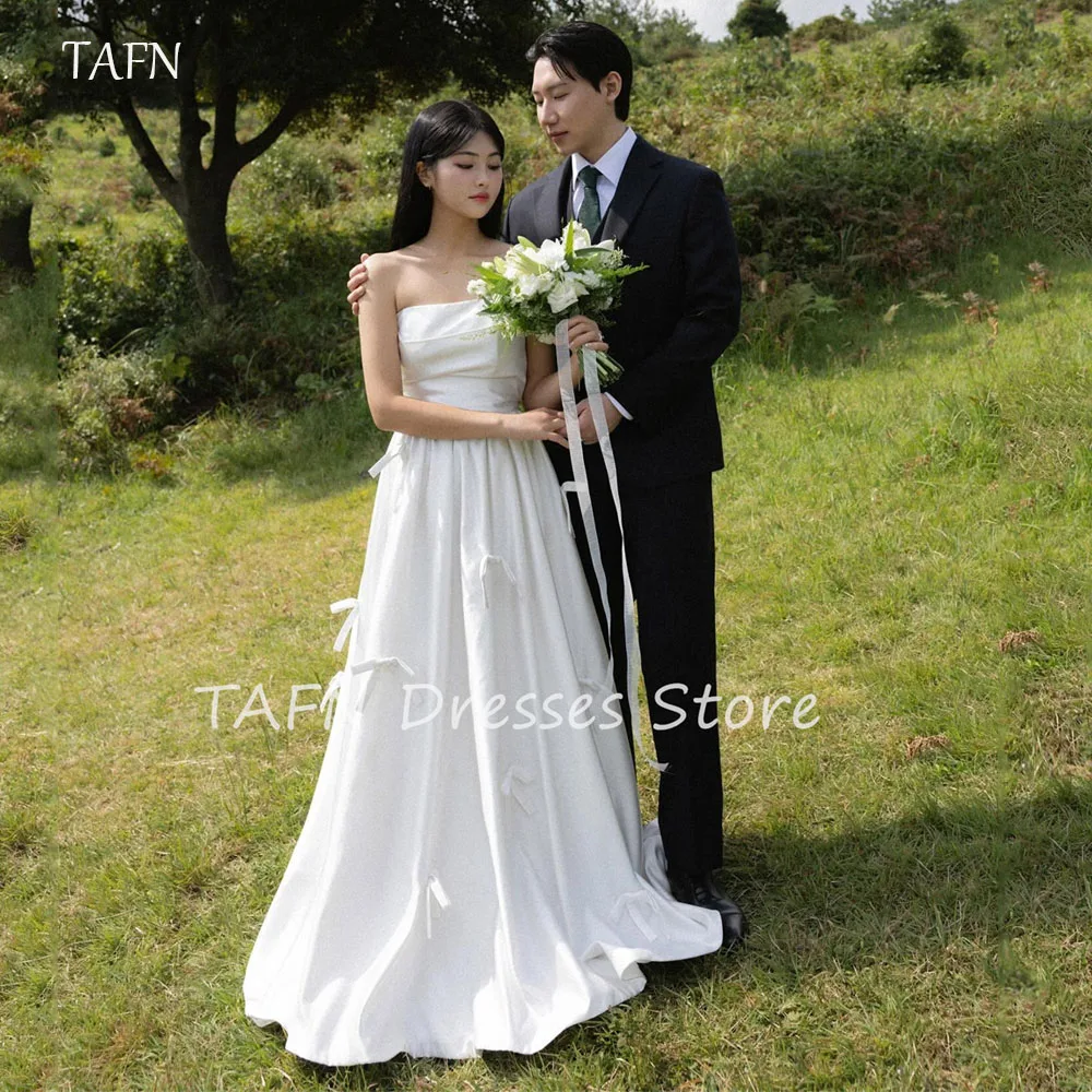 

TAFN Simple O Neck Puff Sleeve Wedding Dresss Korea Photo Shoot Taffeta A line Floor Length Bridal Gown Corset Back Custom Made