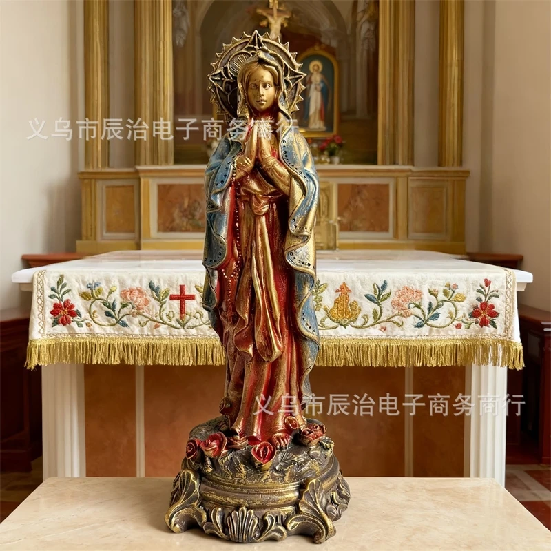 Resin Praying Madonna Statue Figurine Vintage Home Altar Tabletop Decor For Living Room Chapel Display For Women Christmas Gift